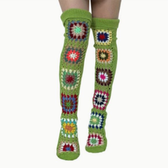 *GRANNY SQUARE GREEN OVER THE KNEE SOCKS* NEW COLOR!! - Picture 1 of 1